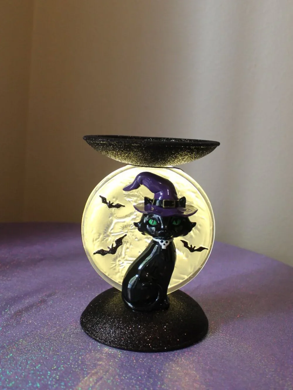 Bath & Body Works Black Cat and Moon Light Up Pedestal Candle Holder NWT